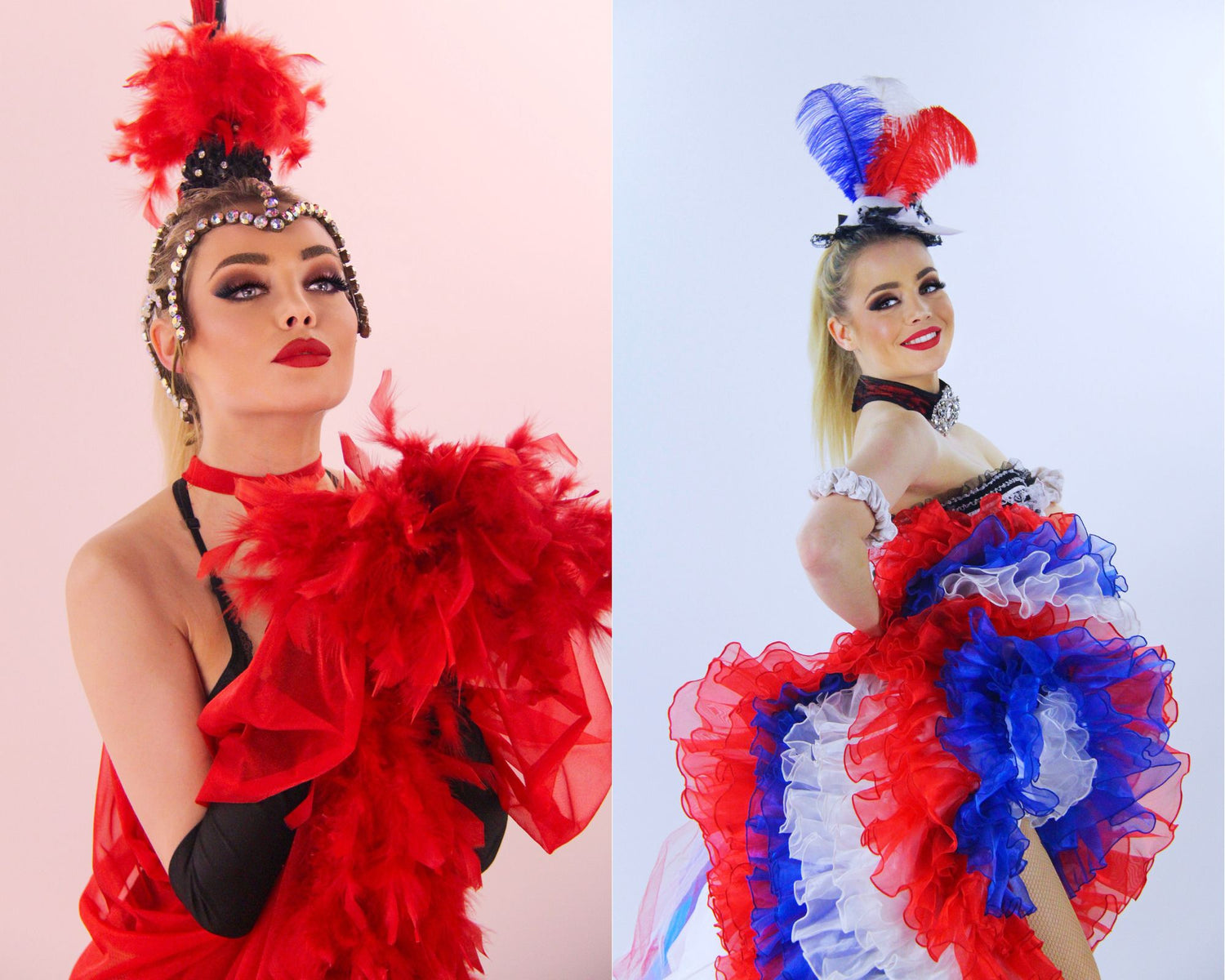 Photo d'une danseuse de cabaret en tenue french cancan. 