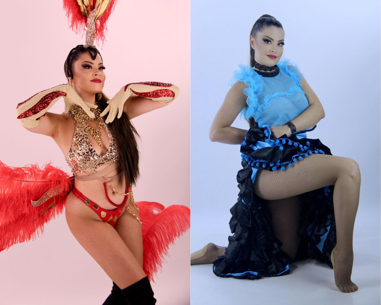 Photo montage d'une artiste en costumes de cabaret. 